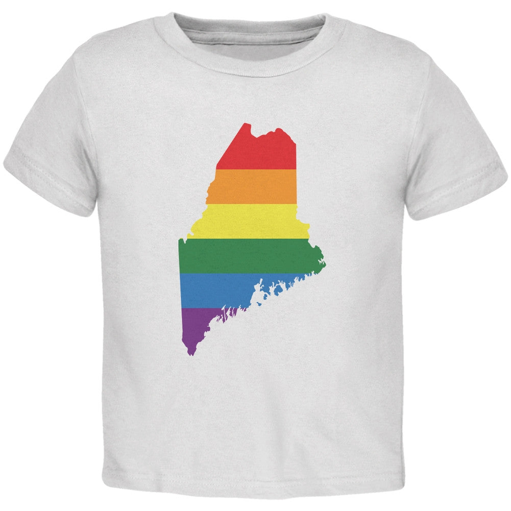 Maine LGBT Gay Pride Rainbow White Toddler T-Shirt Toddler T-Shirts Old Glory 2T White 