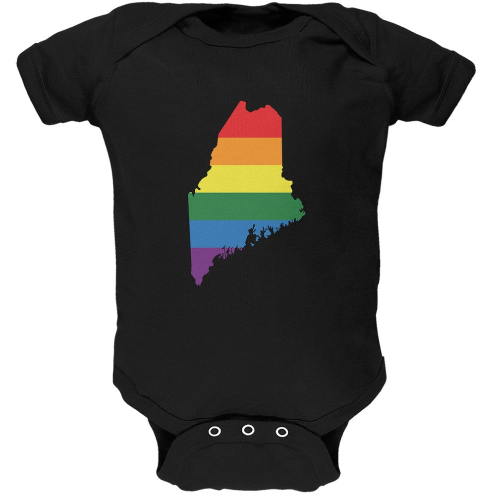 Maine LGBT Gay Pride Rainbow Black Soft Baby One Piece Baby One Piece Old Glory 0-3M Black 