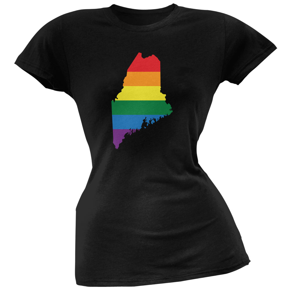 Maine LGBT Lesbian Pride Rainbow Black Juniors Soft T-Shirt Juniors T-Shirts LGBT 2XL Black 