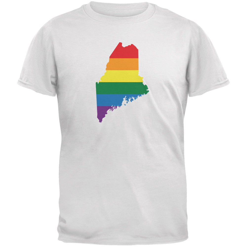 Maine LGBT Gay Pride Rainbow White Adult T-Shirt Men's T-Shirts LGBT 2XL White 