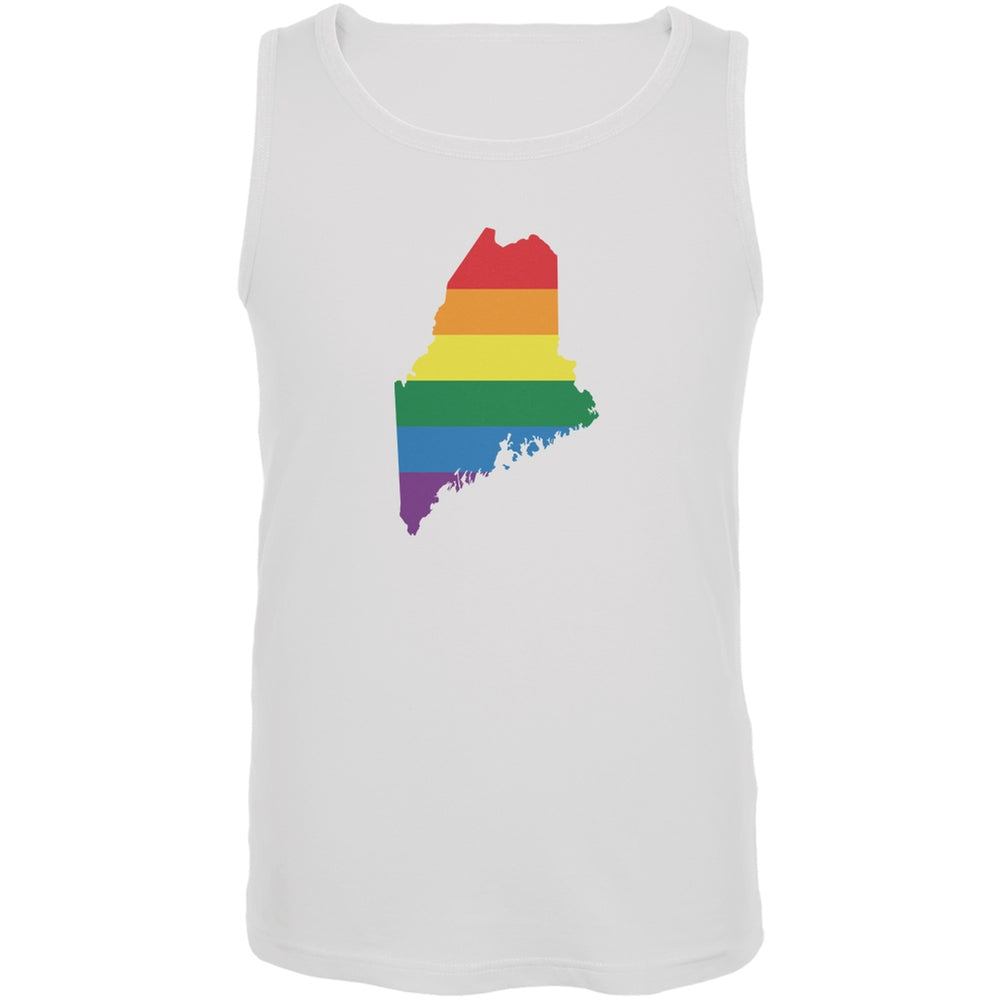 Maine LGBT Gay Pride Rainbow White Adult Tank Top Men's Tank Tops Old Glory 2XL White 