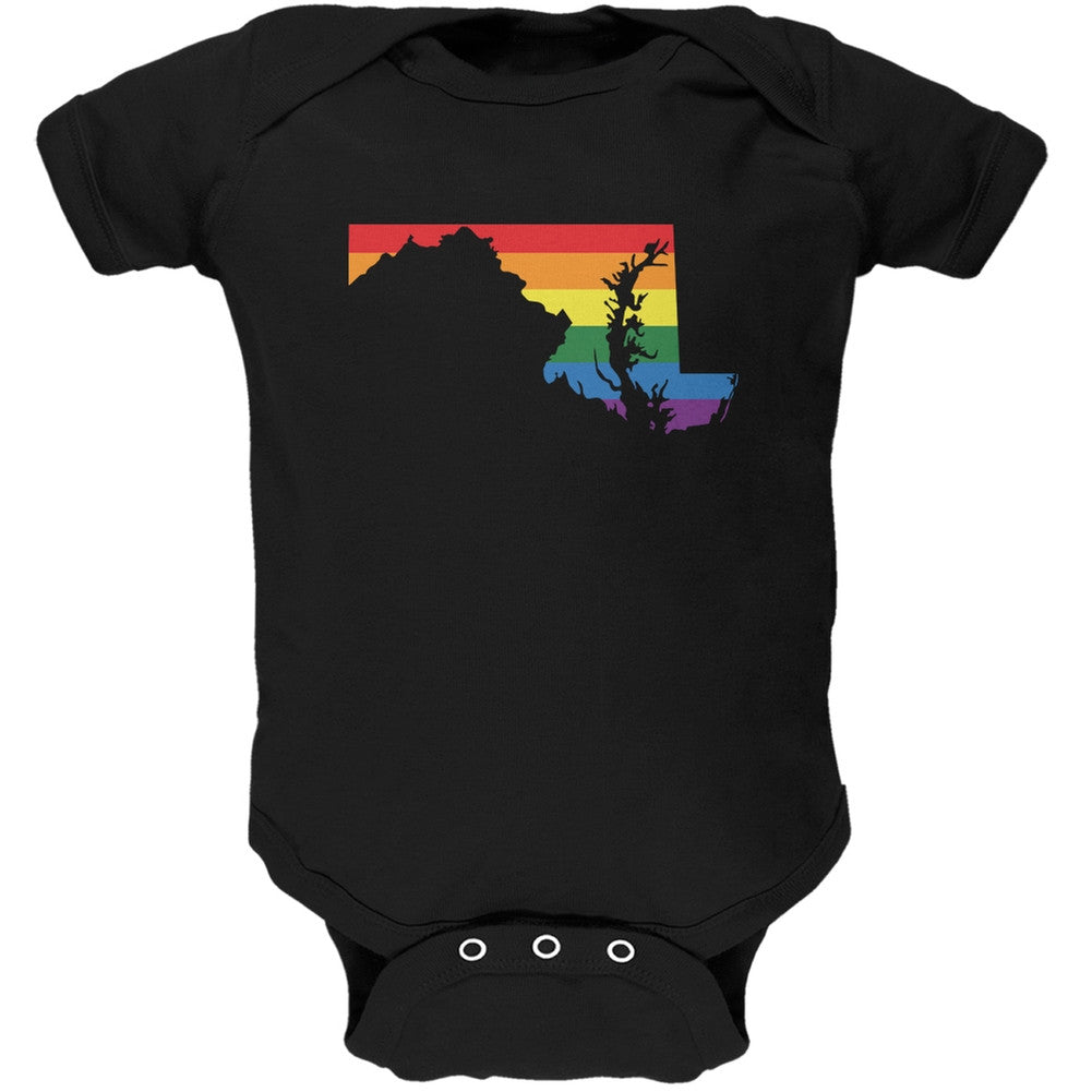 Maryland LGBT Gay Pride Rainbow Black Soft Baby One Piece Baby One Piece Old Glory 0-3M Black 