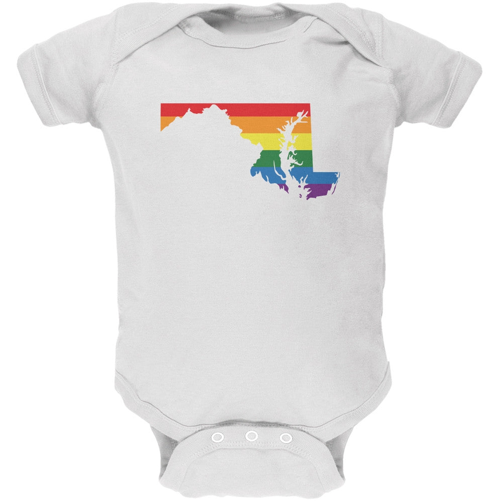 Maryland LGBT Gay Pride Rainbow White Soft Baby One Piece Baby One Piece Old Glory 0-3M White 