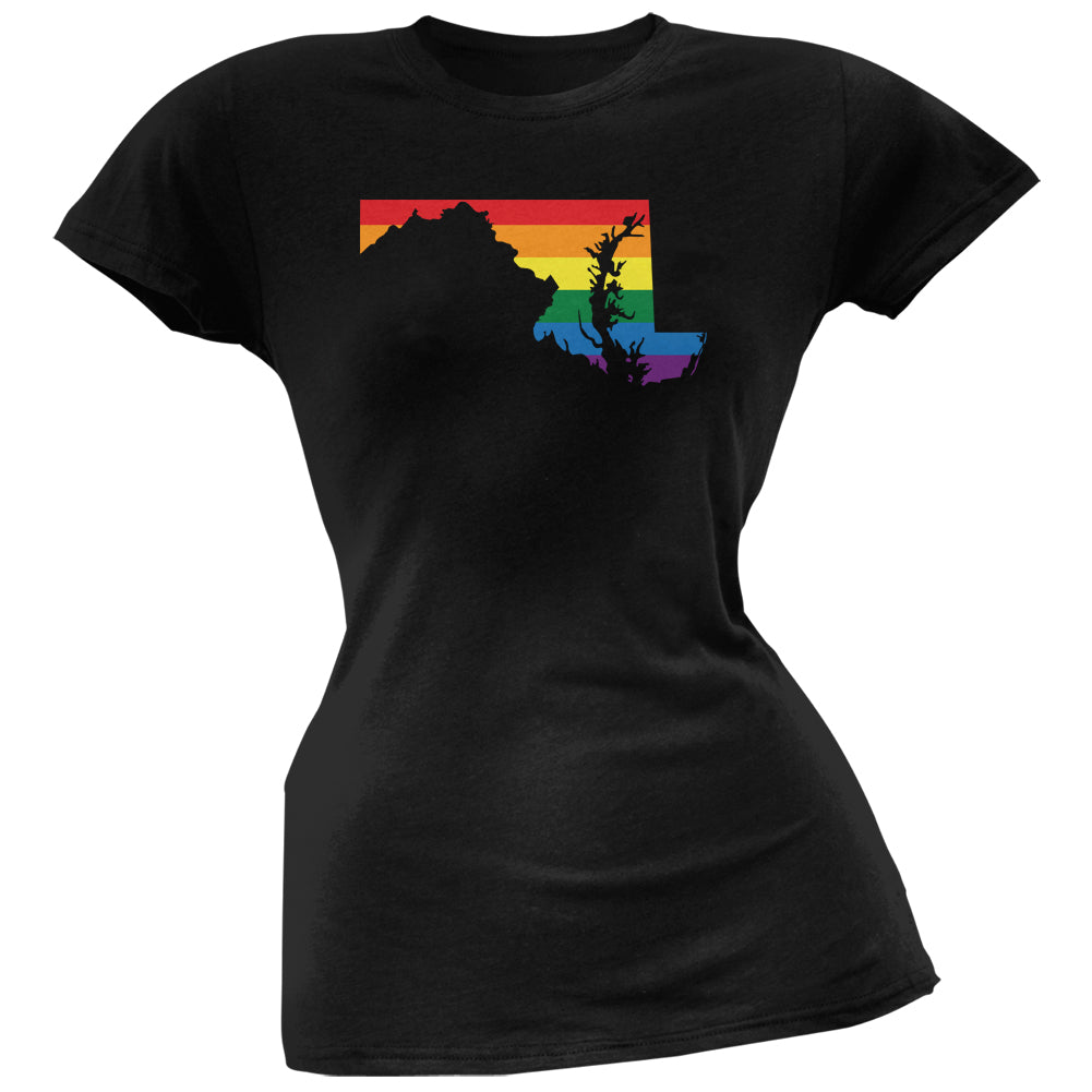 Maryland LGBT Lesbian Pride Rainbow Black Juniors Soft T-Shirt Juniors T-Shirts LGBT 2XL Black 