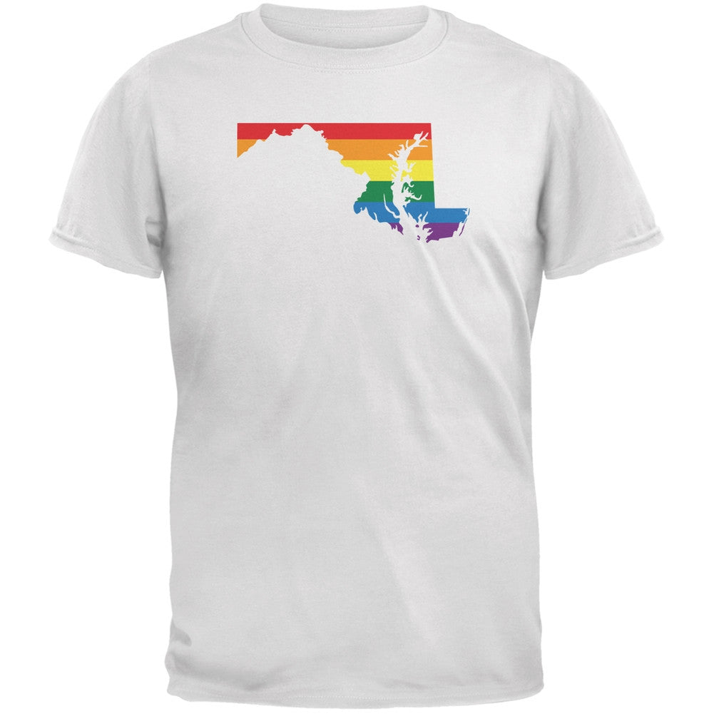 Maryland LGBT Gay Pride Rainbow White Adult T-Shirt Men's T-Shirts Old Glory 2XL White 