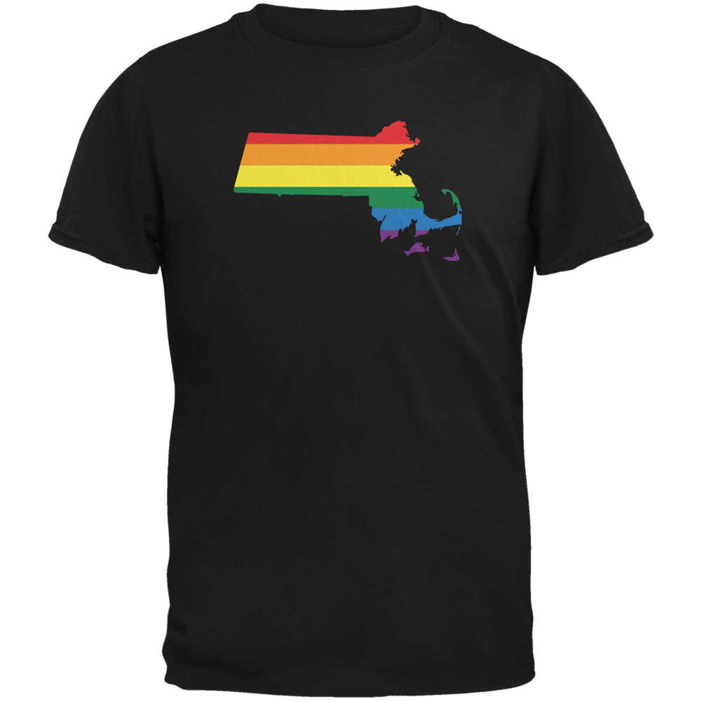 Massachusetts LGBT Gay Pride Rainbow Black Adult T-Shirt Men's T-Shirts LGBT 2XL Black 