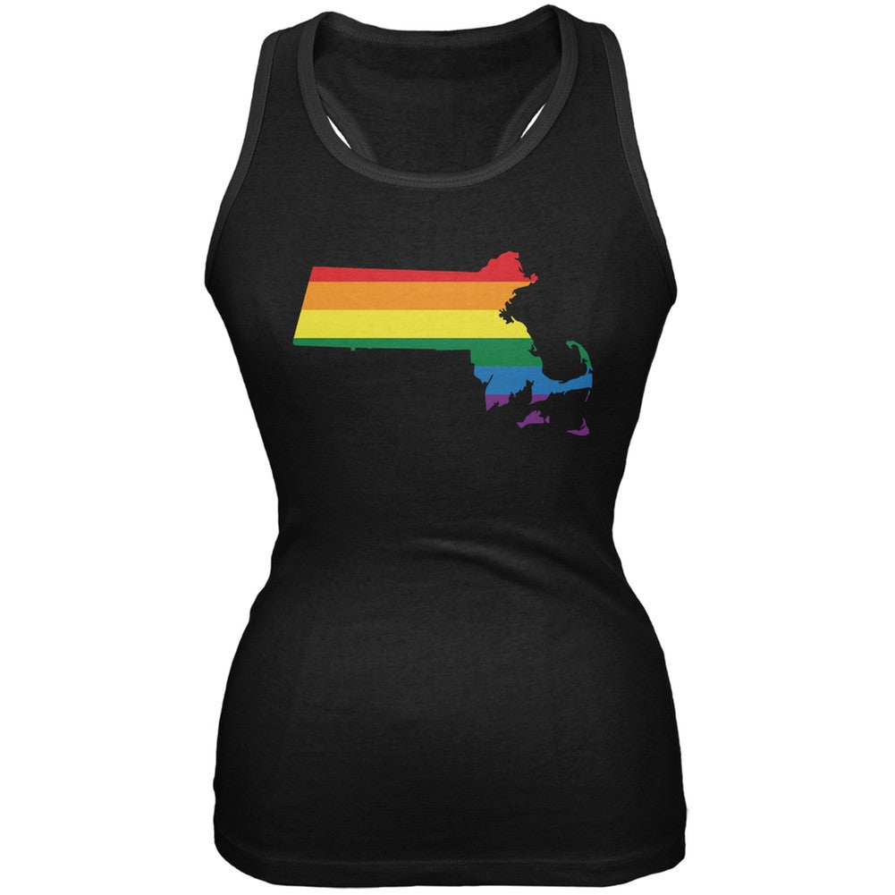 Massachusetts LGBT Lesbian Pride Rainbow Black Juniors Soft Tank Top Juniors T-Shirts Old Glory 2XL Black 