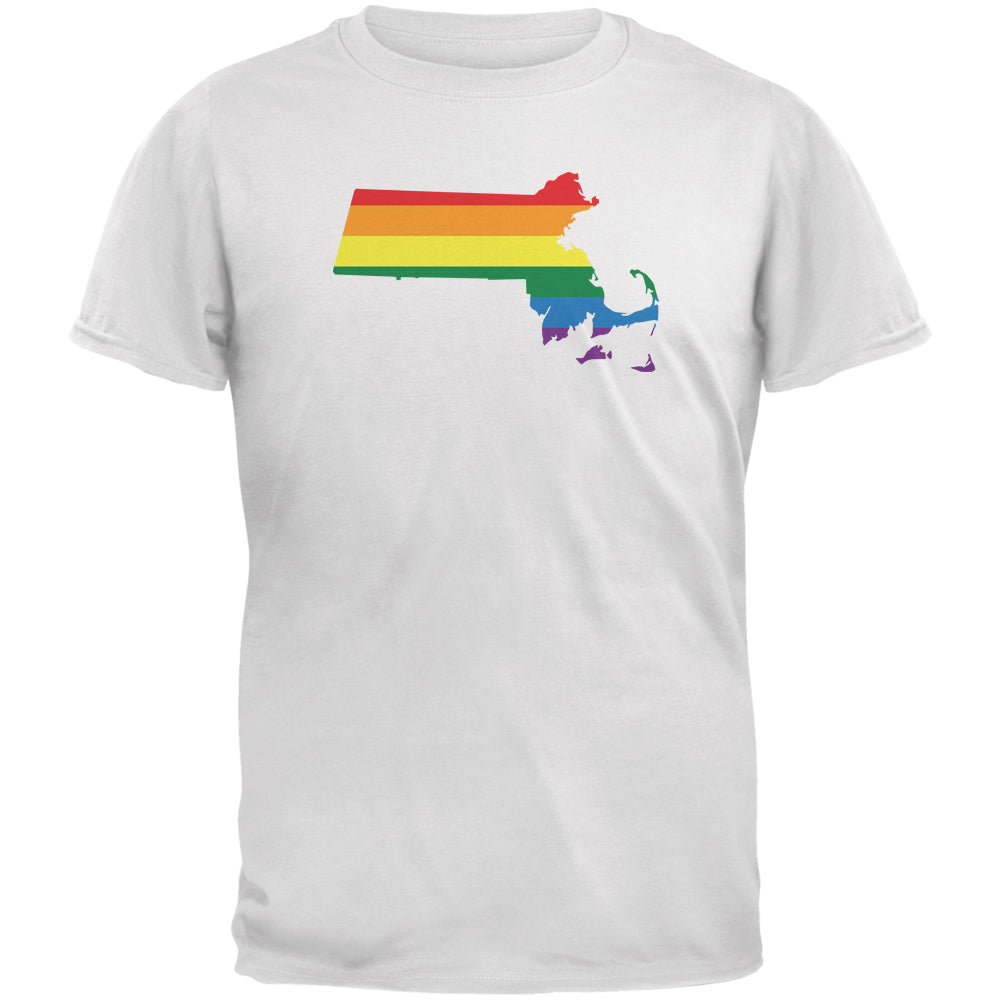 Massachusetts LGBT Gay Pride Rainbow White Adult T-Shirt Men's T-Shirts LGBT 2XL White 