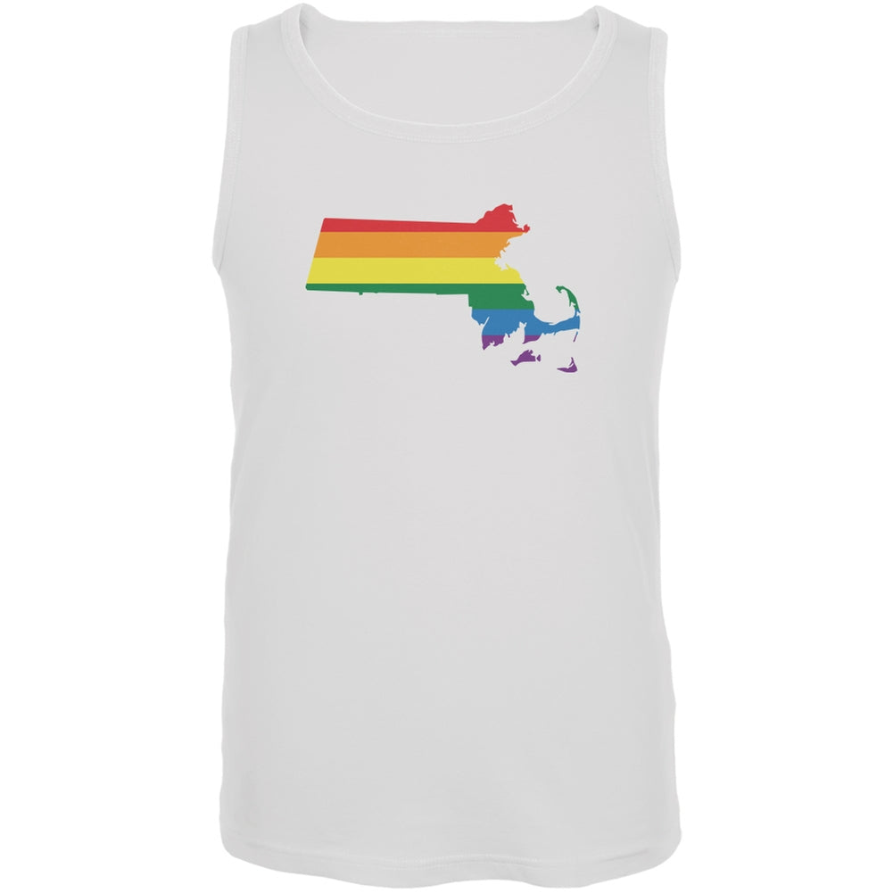 Massachusetts LGBT Gay Pride Rainbow White Adult Tank Top Men's Tank Tops Old Glory 2XL White 