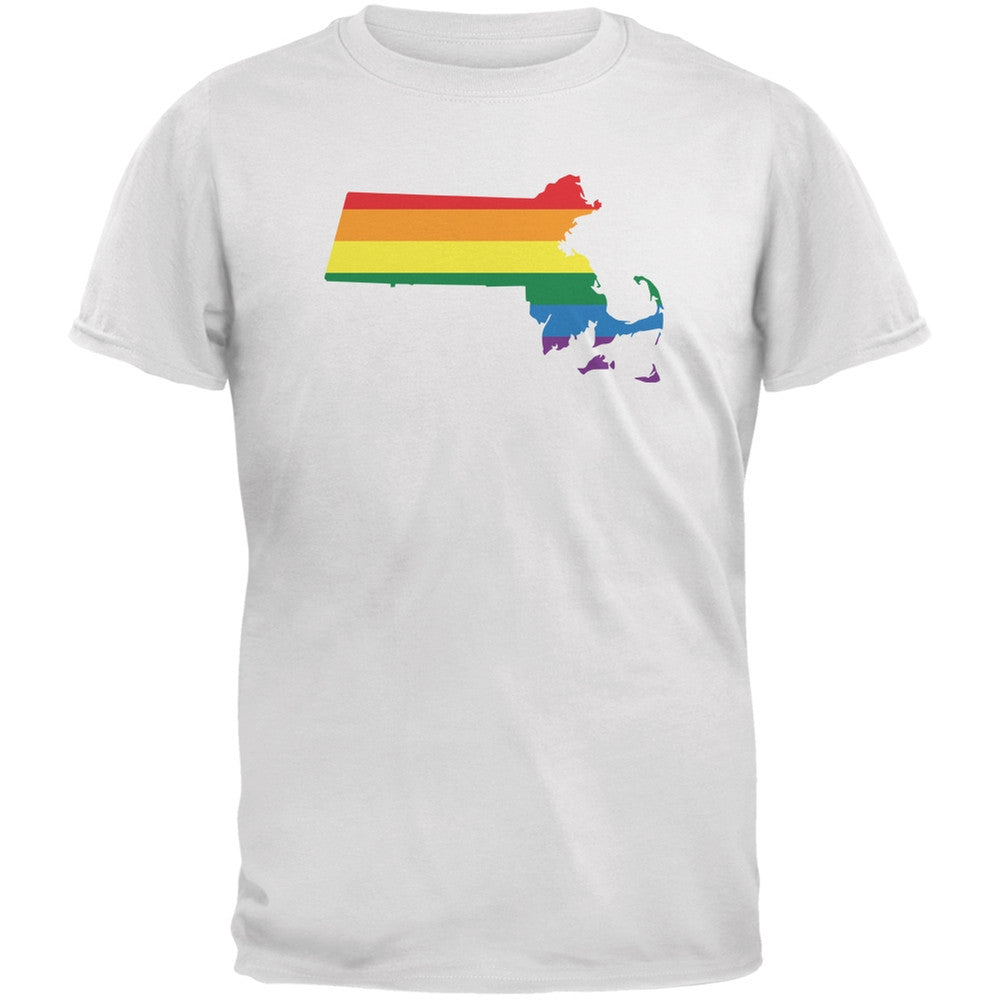 Massachusetts LGBT Gay Pride Rainbow White Youth T-Shirt Youth T-Shirts Old Glory LG White 