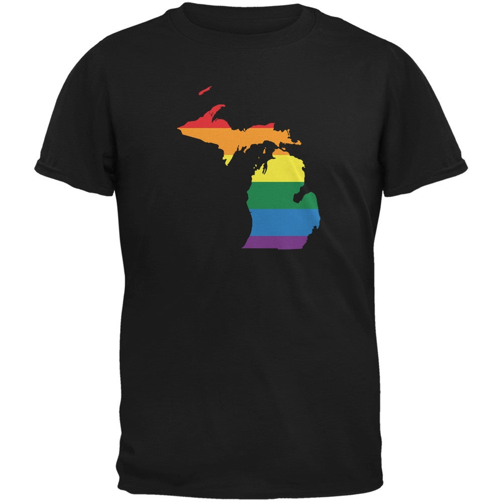 Michigan LGBT Gay Pride Rainbow Black Adult T-Shirt Men's T-Shirts Old Glory 2XL Black 