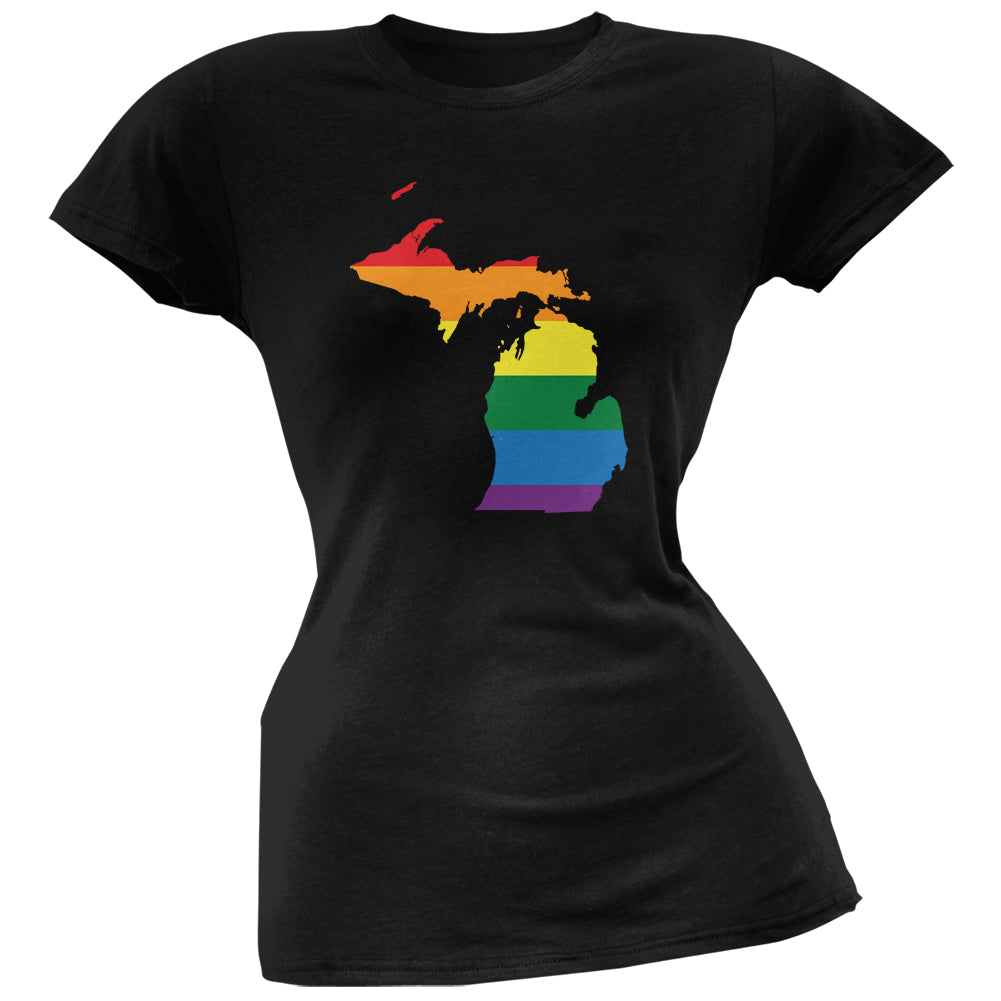 Michigan LGBT Lesbian Pride Rainbow Black Juniors Soft T-Shirt Juniors T-Shirts LGBT 2XL Black 