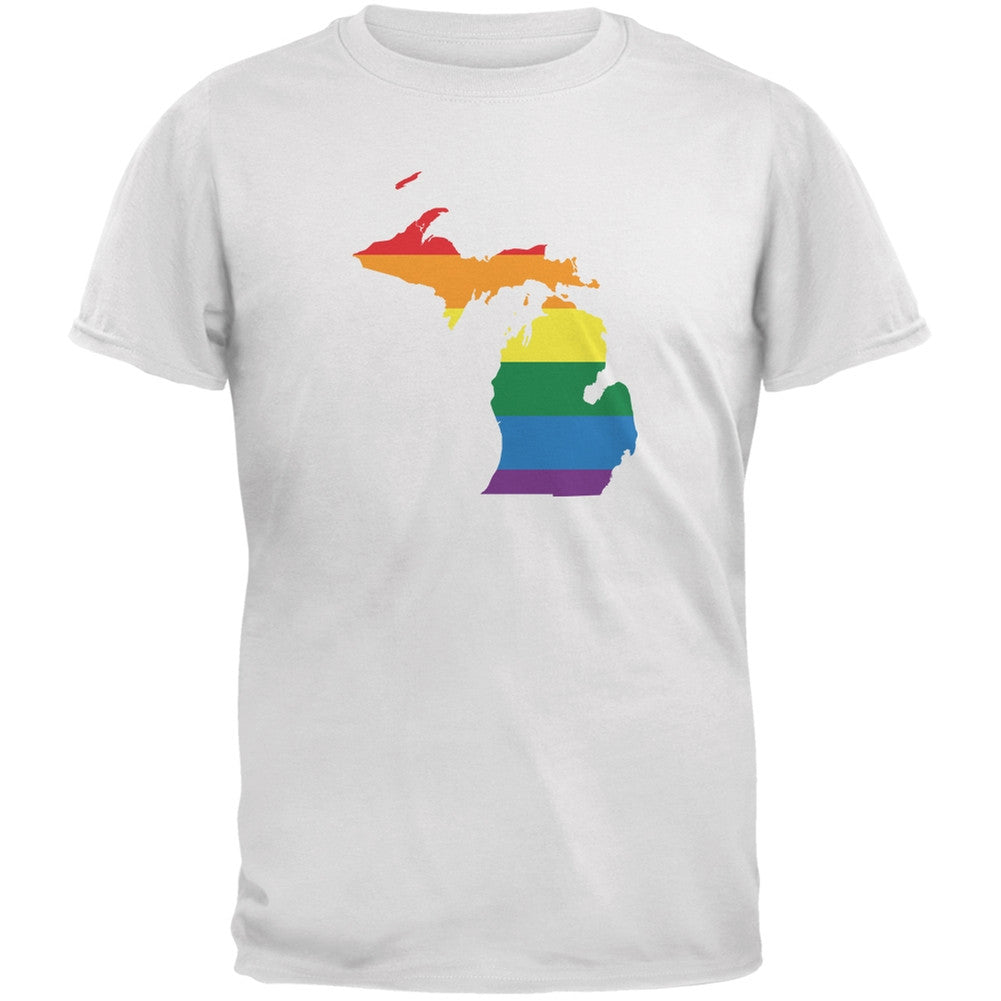 Michigan LGBT Gay Pride Rainbow White Adult T-Shirt Men's T-Shirts Old Glory 2XL White 