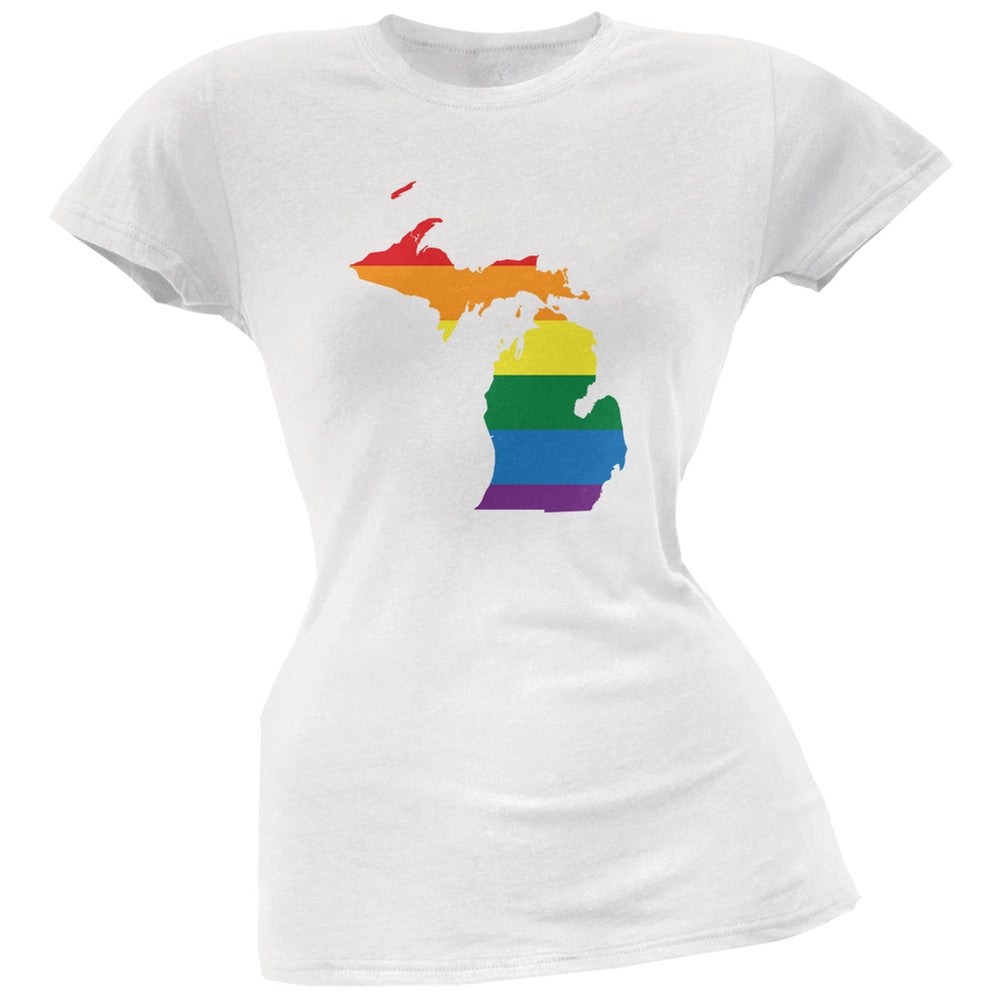 Michigan LGBT Lesbian Pride Rainbow White Juniors Soft T-Shirt Juniors T-Shirts Old Glory 2XL White 