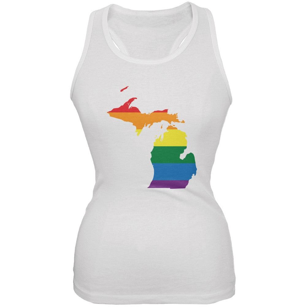 Michigan LGBT Lesbian Pride Rainbow White Juniors Soft Tank Top Juniors Tank Tops Old Glory 2XL White 