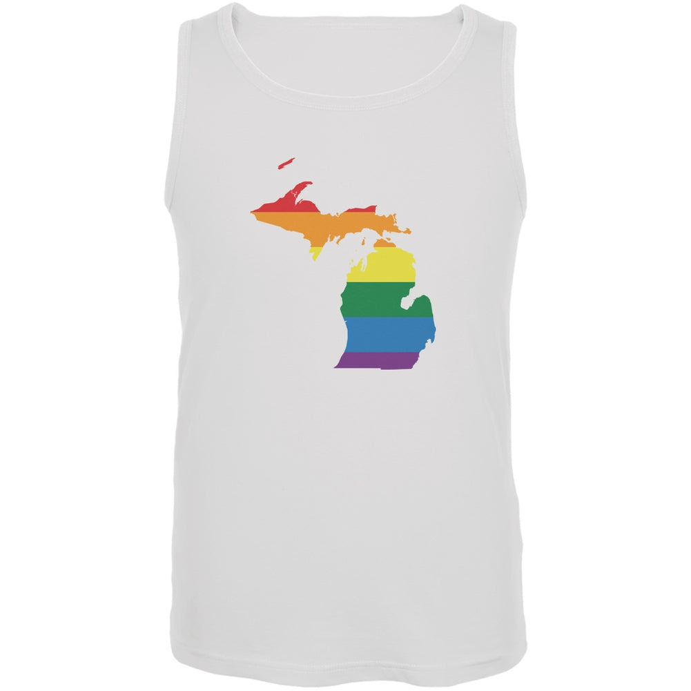 Michigan LGBT Gay Pride Rainbow White Adult Tank Top Men's Tank Tops Old Glory 2XL White 