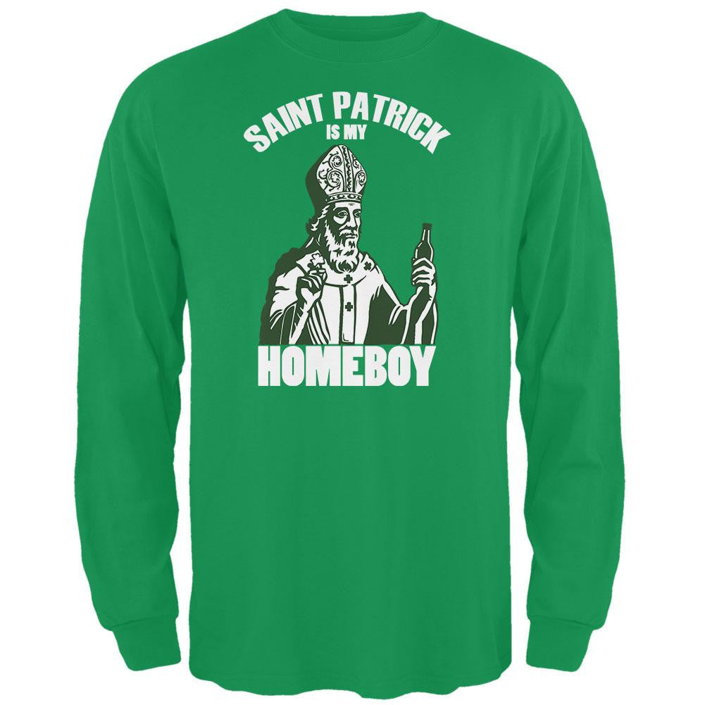 St. Patricks Day - St Patrick Is My Homeboy Green Adult Long Sleeve T-Shirt Men's Long Sleeves Old Glory 2XL Green 