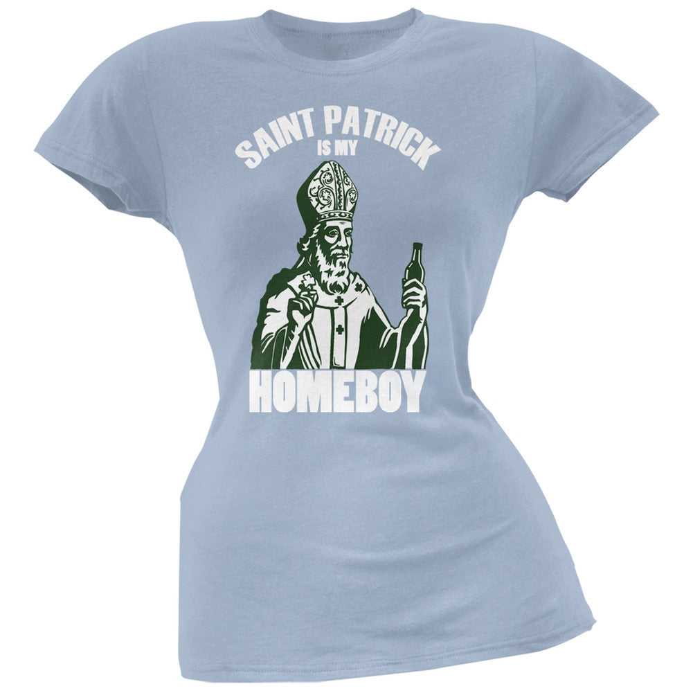 St. Patricks Day - St Patrick Is My Homeboy Light Blue Soft Juniors T-Shirt Juniors T-Shirts Old Glory 2XL Blue 