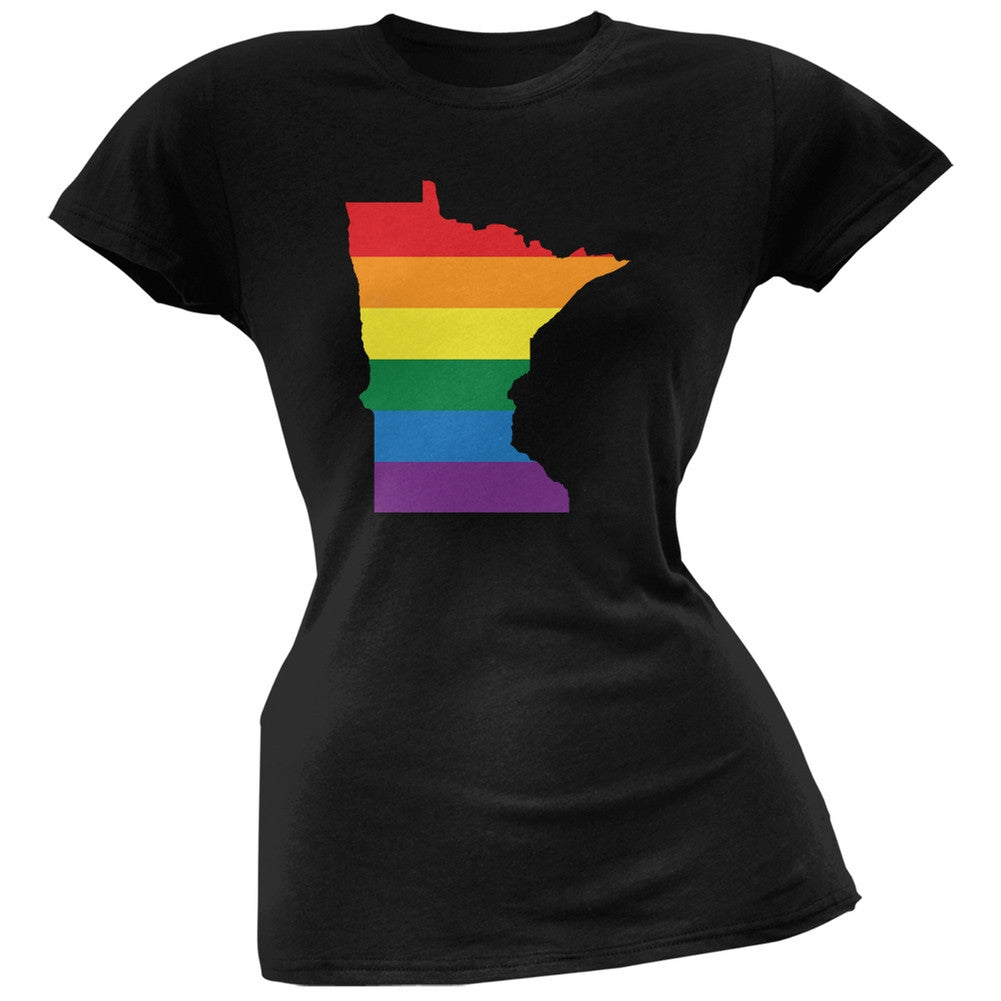 Minnesota LGBT Lesbian Pride Rainbow Black Juniors Soft T-Shirt Juniors T-Shirts Old Glory 2XL Black 