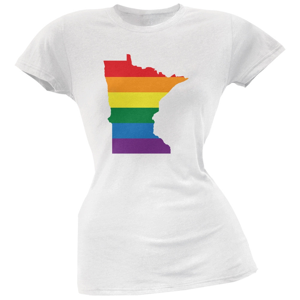 Minnesota LGBT Lesbian Pride Rainbow White Juniors Soft T-Shirt Juniors T-Shirts Old Glory 2XL White 