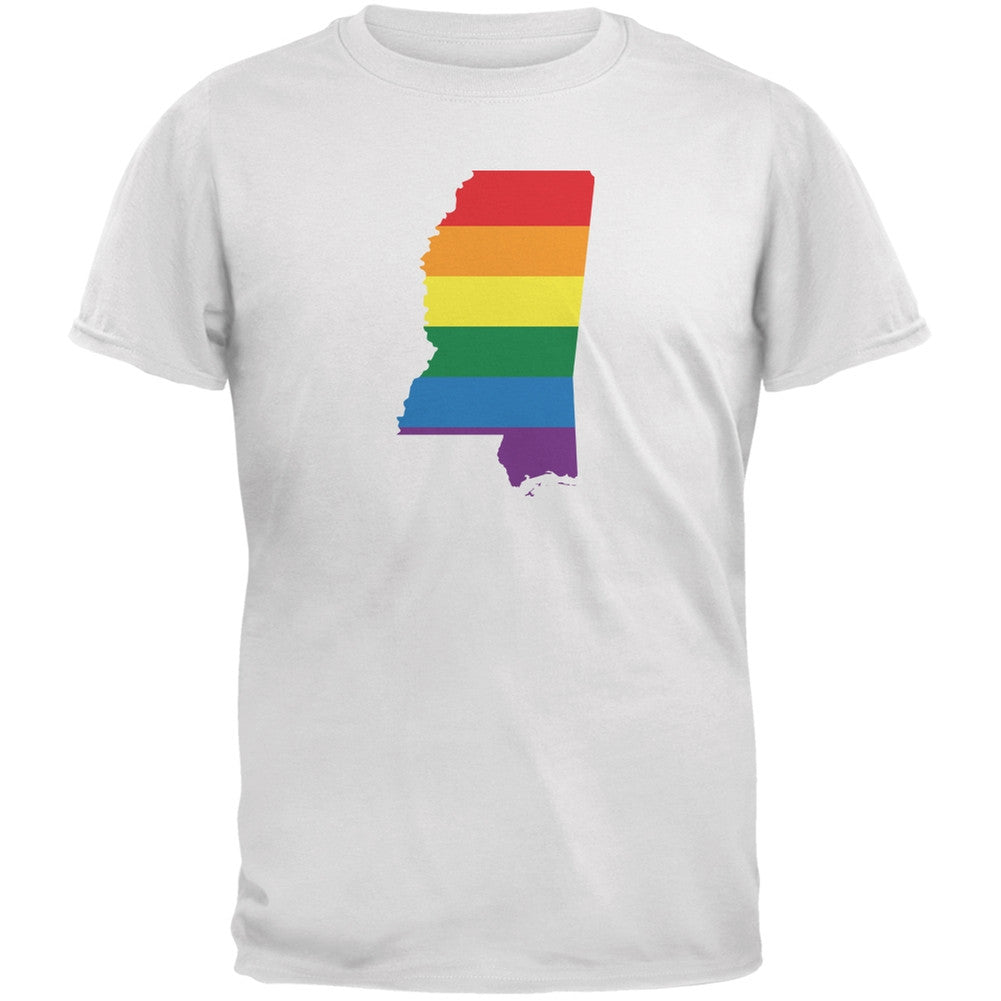 Mississippi LGBT Gay Pride Rainbow White Adult T-Shirt Men's T-Shirts Old Glory 2XL White 