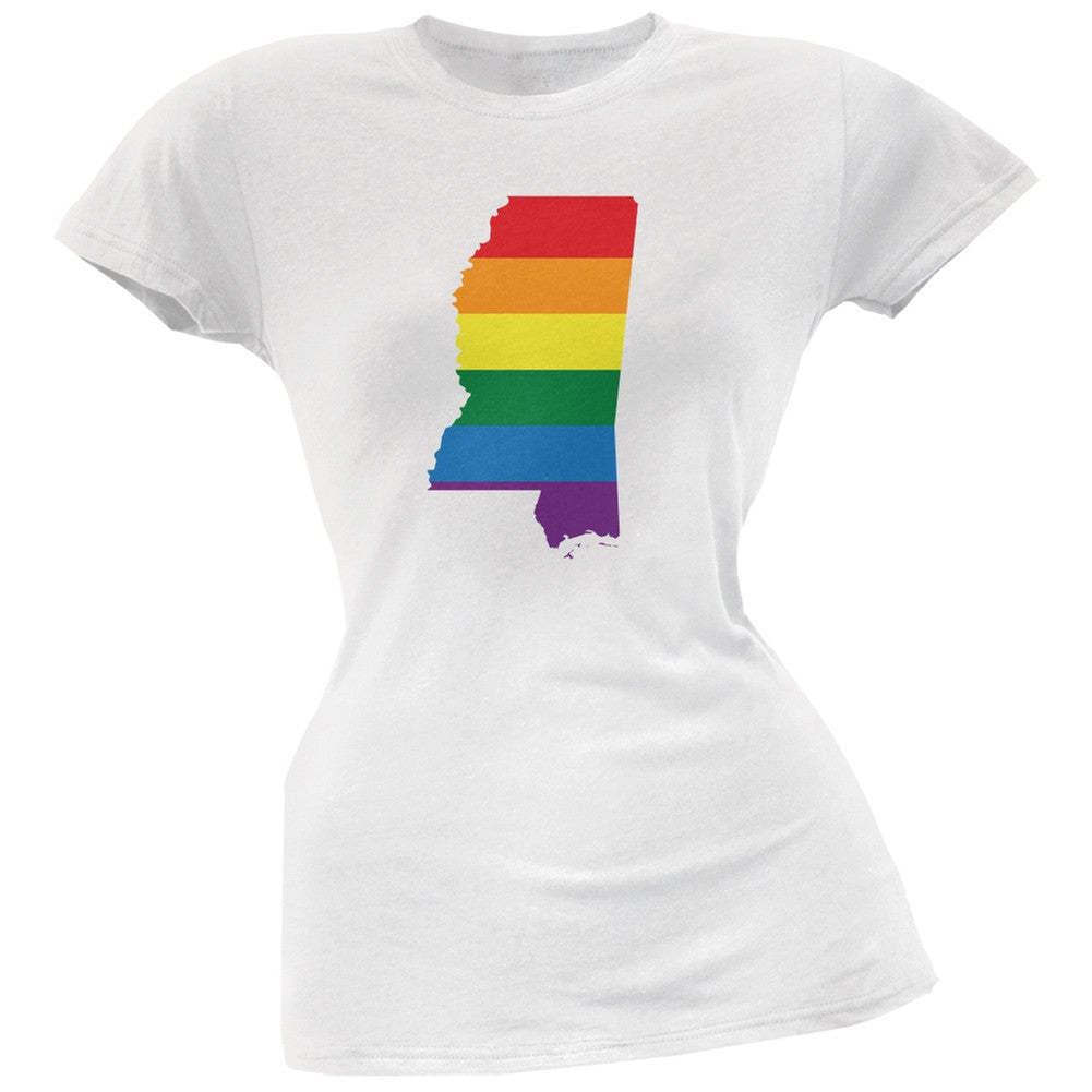 Mississippi LGBT Lesbian Pride Rainbow White Juniors Soft T-Shirt Juniors T-Shirts Old Glory 2XL White 