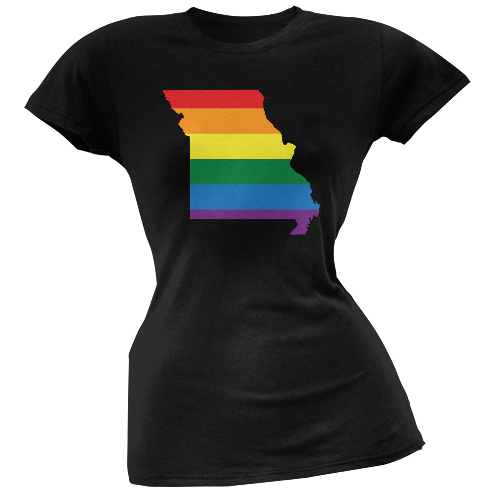 Missouri LGBT Lesbian Pride Rainbow Black Juniors Soft T-Shirt Juniors T-Shirts LGBT 2XL Black 