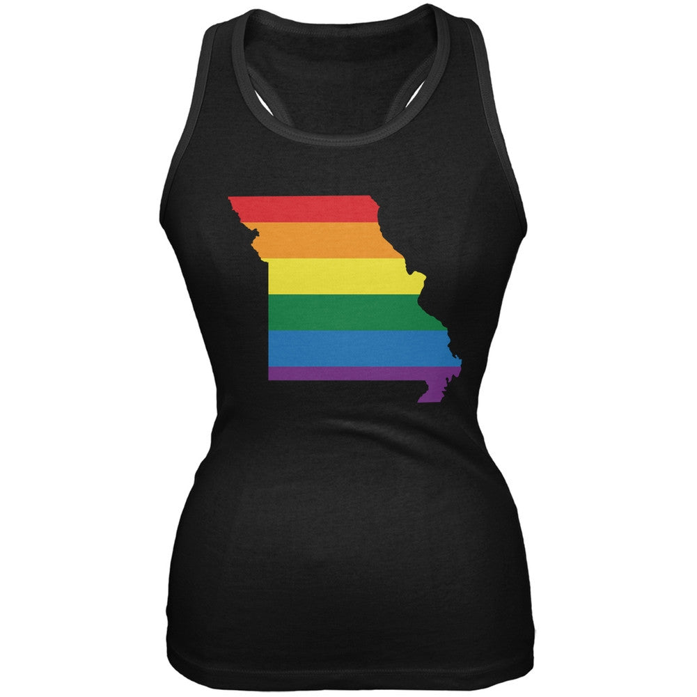 Missouri LGBT Lesbian Pride Rainbow Black Juniors Soft Tank Top Juniors Tank Tops Old Glory 2XL Black 