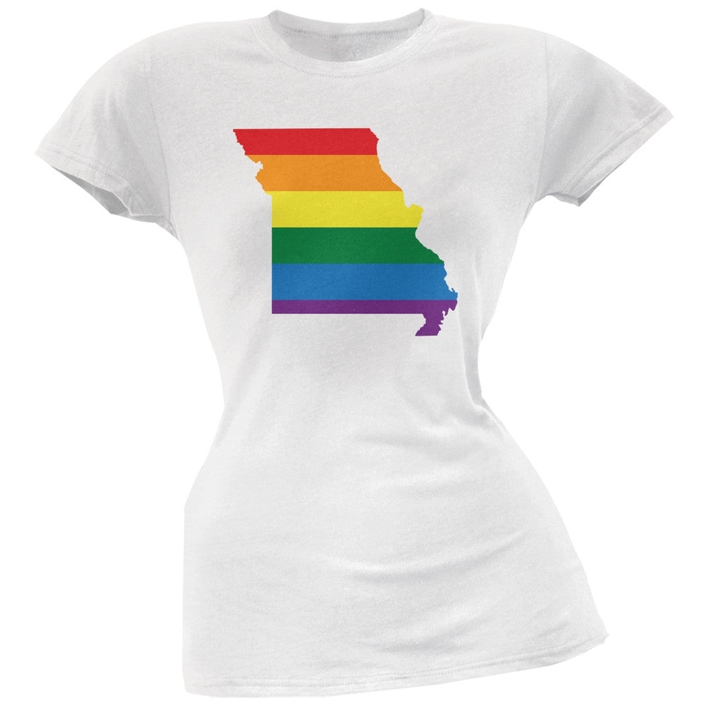 Missouri LGBT Lesbian Pride Rainbow White Juniors Soft T-Shirt Juniors T-Shirts Old Glory 2XL White 