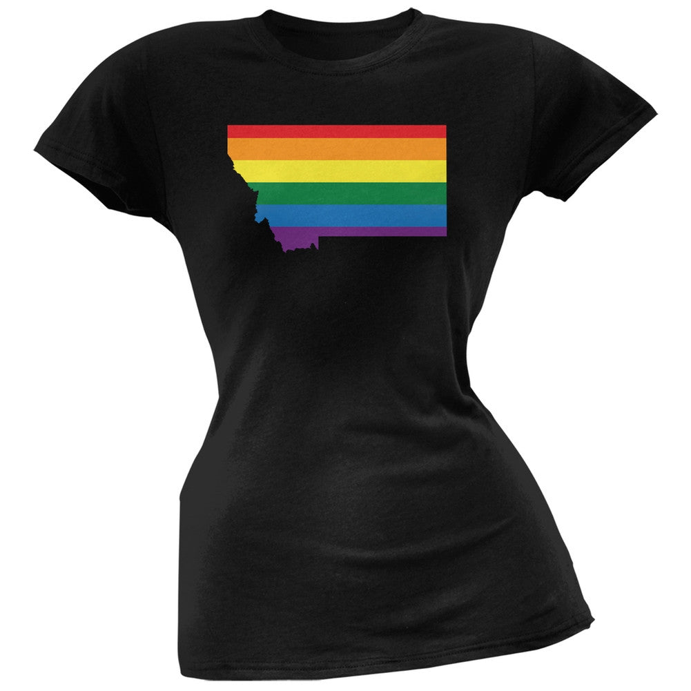 Montana LGBT Lesbian Pride Rainbow Black Juniors Soft T-Shirt Juniors T-Shirts Old Glory 2XL Black 