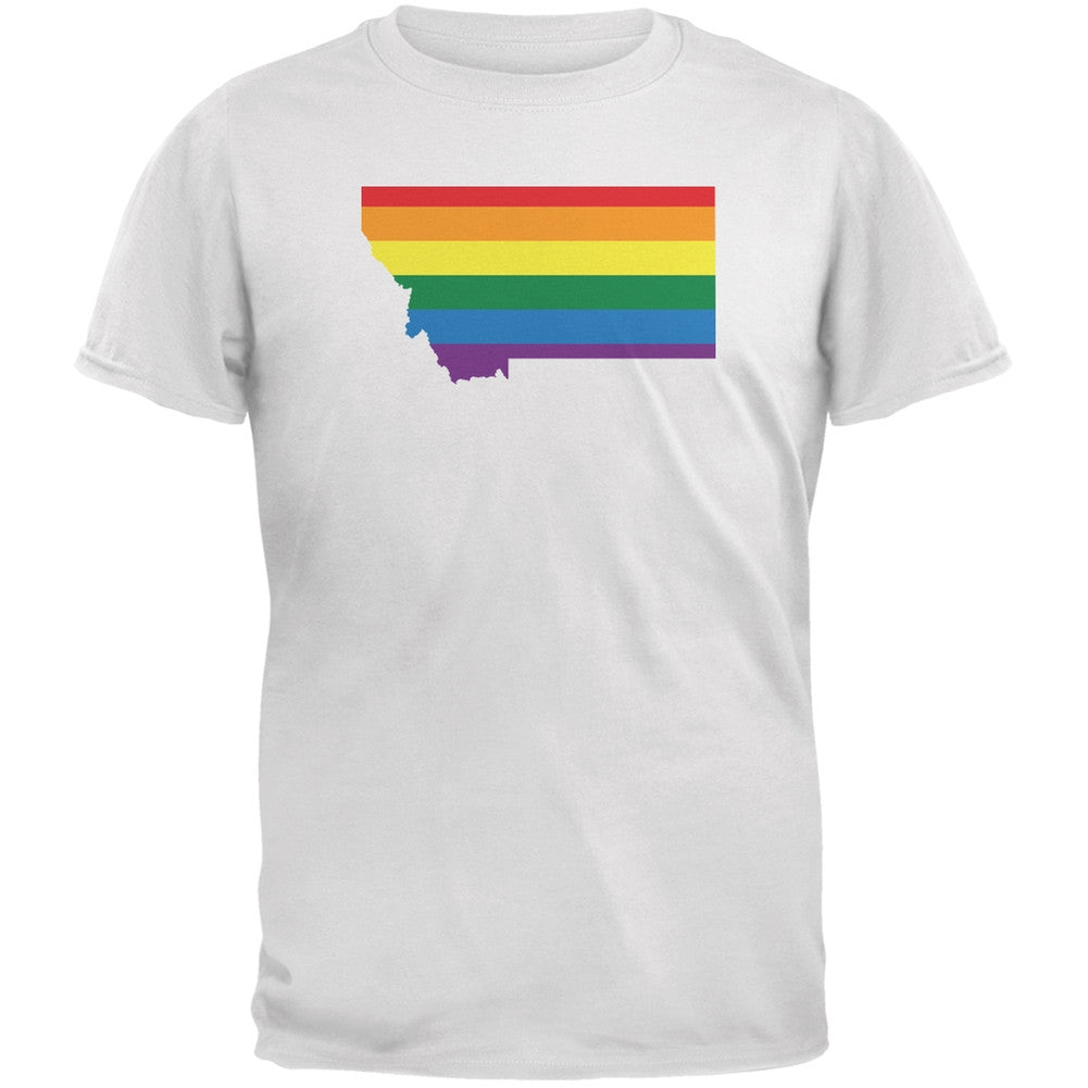 Montana LGBT Gay Pride Rainbow White Adult T-Shirt Men's T-Shirts Old Glory 2XL White 