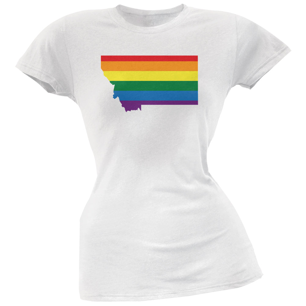 Montana LGBT Lesbian Pride Rainbow White Juniors Soft T-Shirt Juniors T-Shirts LGBT 2XL White 