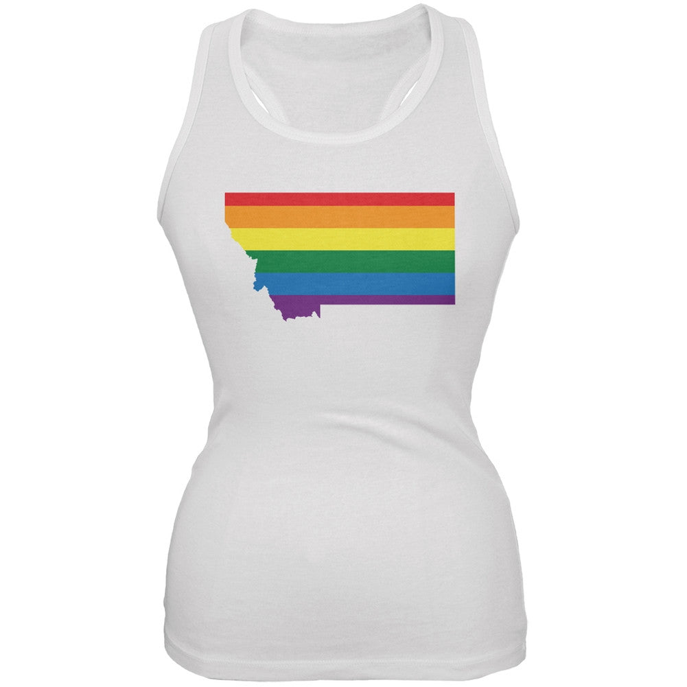 Montana LGBT Lesbian Pride Rainbow White Juniors Soft Tank Top Juniors Tank Tops Old Glory 2XL White 