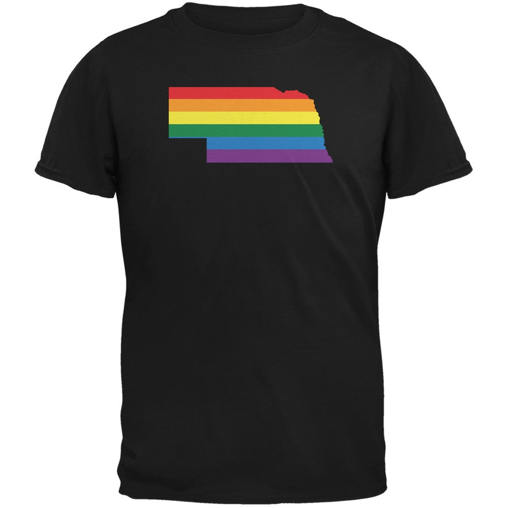 Nebraska LGBT Gay Pride Rainbow Black Adult T-Shirt Men's T-Shirts Old Glory 2XL Black 