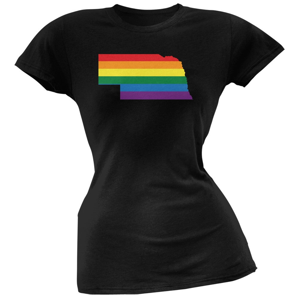 Nebraska LGBT Lesbian Pride Rainbow Black Juniors Soft T-Shirt Juniors T-Shirts Old Glory 2XL Black 