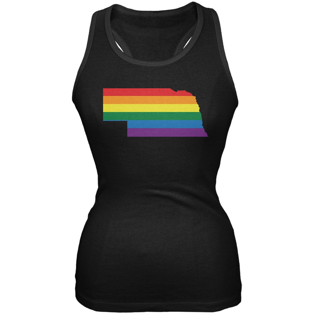 Nebraska LGBT Lesbian Pride Rainbow Black Juniors Soft Tank Top Juniors Tank Tops Old Glory 2XL Black 