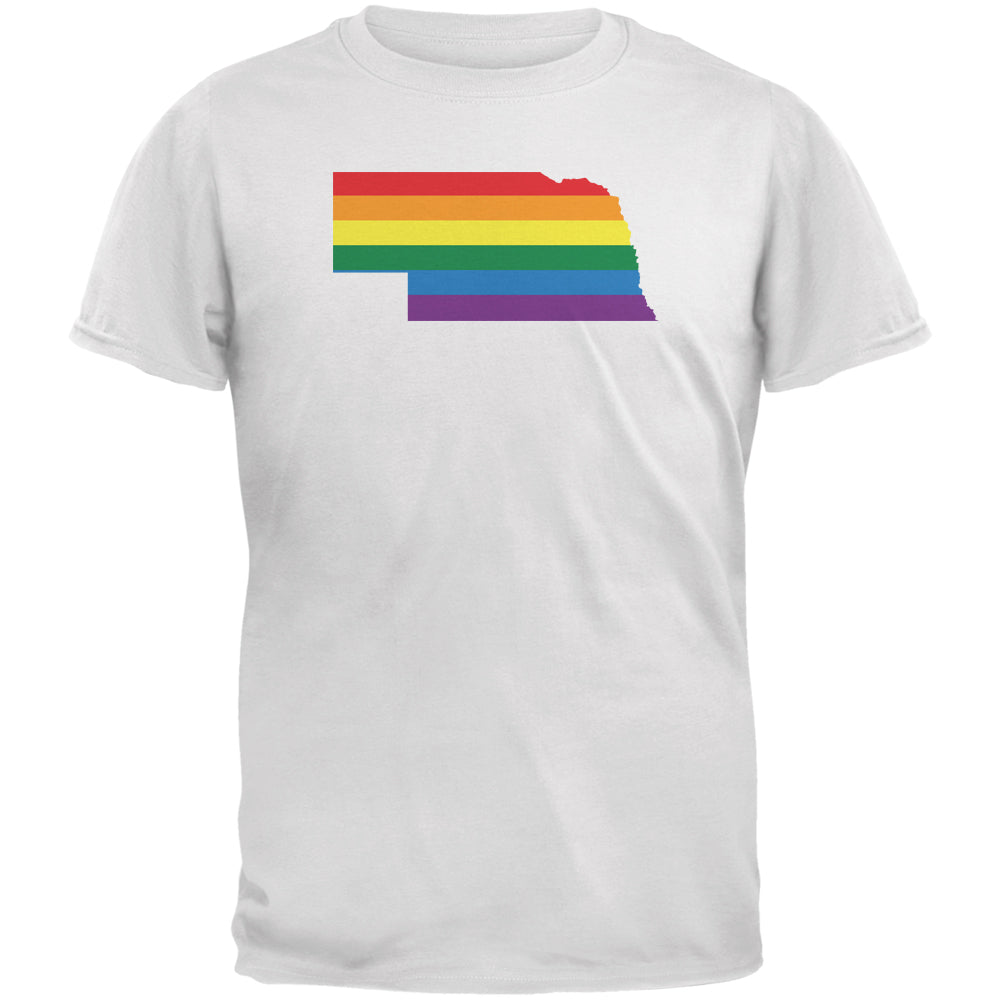 Nebraska LGBT Gay Pride Rainbow White Adult T-Shirt Men's T-Shirts LGBT 2XL White 