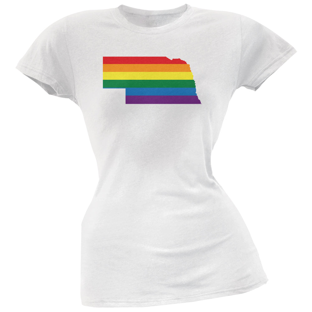 Nebraska LGBT Lesbian Pride Rainbow White Juniors Soft T-Shirt Juniors T-Shirts LGBT 2XL White 