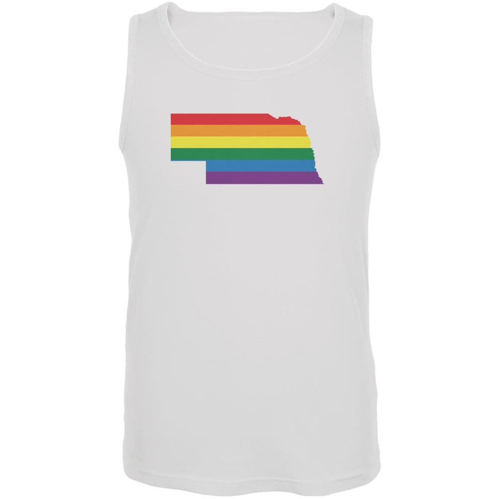 Nebraska LGBT Gay Pride Rainbow White Adult Tank Top Men's Tank Tops Old Glory 2XL White 