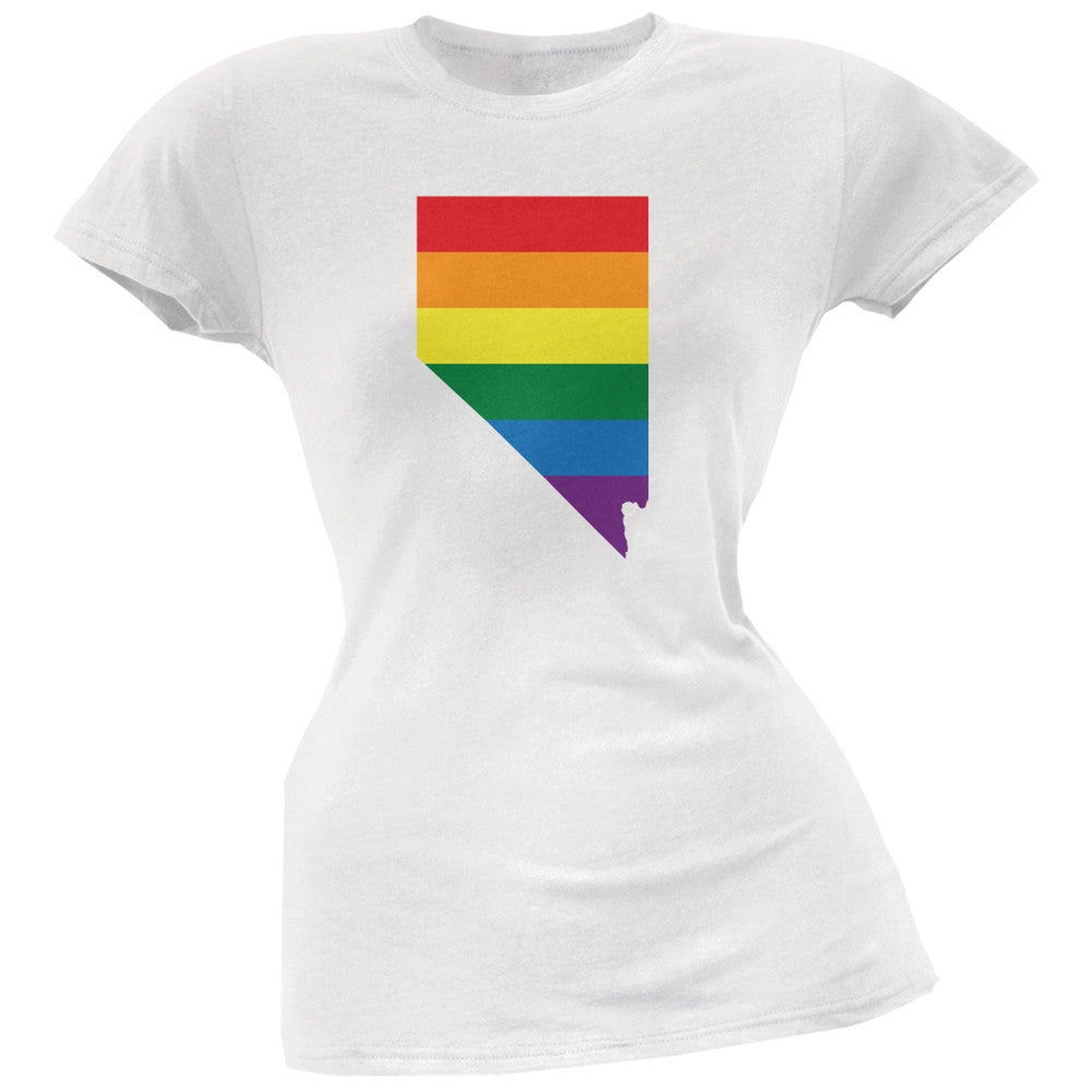 Nevada LGBT Lesbian Pride Rainbow White Juniors Soft T-Shirt Juniors T-Shirts Old Glory 2XL White 