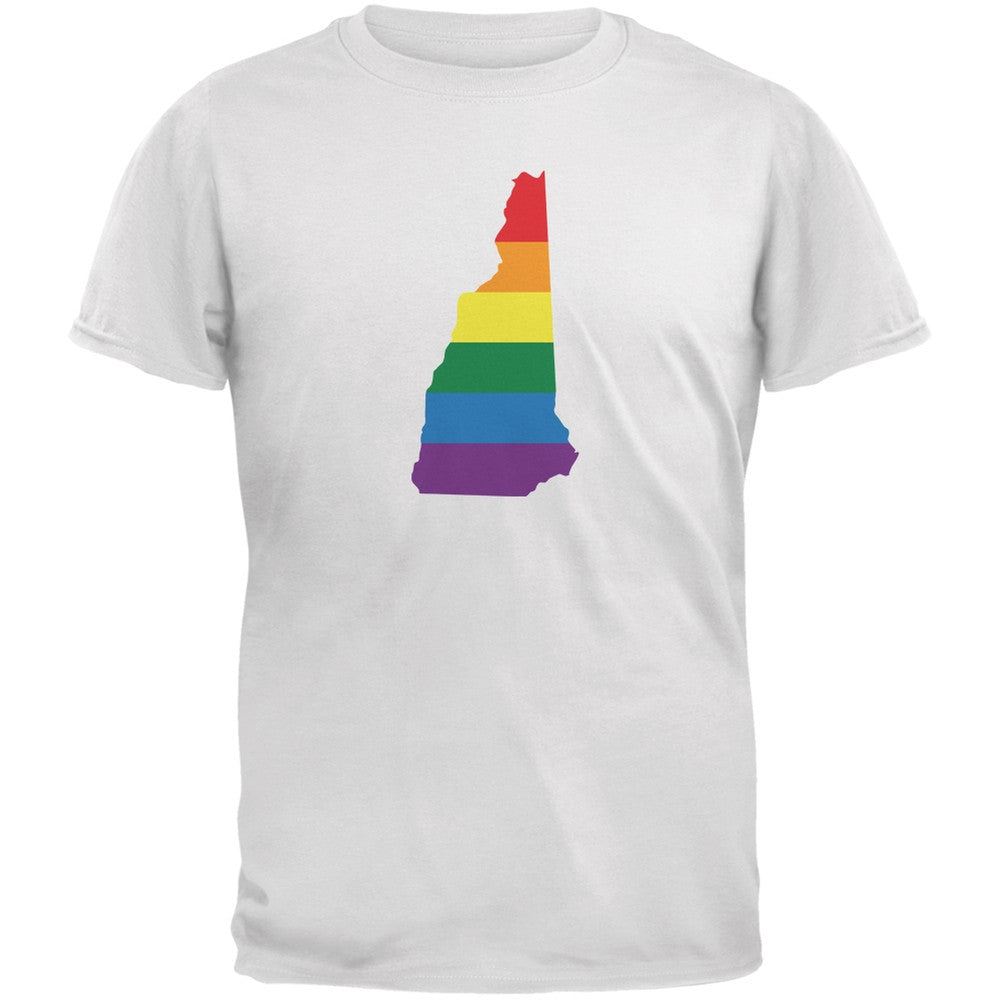 New Hampshire LGBT Gay Pride Rainbow White Adult T-Shirt Men's T-Shirts Old Glory 2XL White 