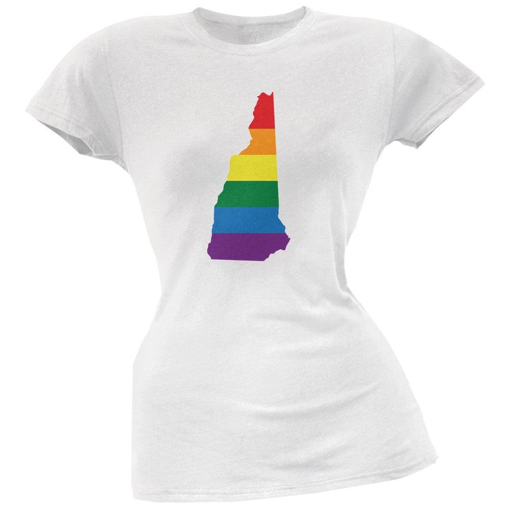 New Hampshire LGBT Lesbian Pride Rainbow White Juniors Soft T-Shirt Juniors T-Shirts Old Glory 2XL White 