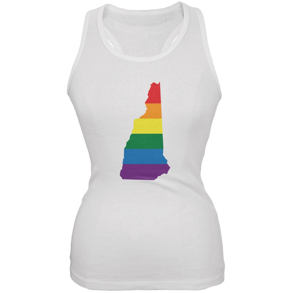 New Hampshire LGBT Lesbian Pride Rainbow White Juniors Soft Tank Top Juniors Tank Tops Old Glory 2XL White 