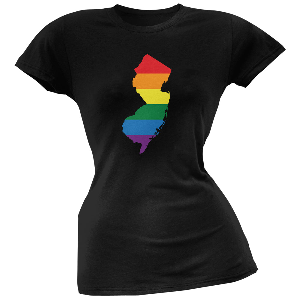 New Jersey LGBT Lesbian Pride Rainbow Black Juniors Soft T-Shirt Juniors T-Shirts LGBT 2XL Black 