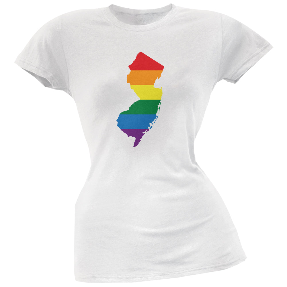 New Jersey LGBT Lesbian Pride Rainbow White Juniors Soft T-Shirt Juniors T-Shirts LGBT 2XL White 