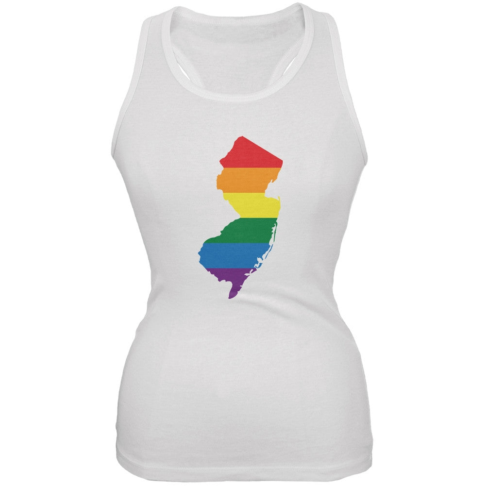 New Jersey LGBT Lesbian Pride Rainbow White Juniors Soft Tank Top Juniors Tank Tops Old Glory 2XL White 