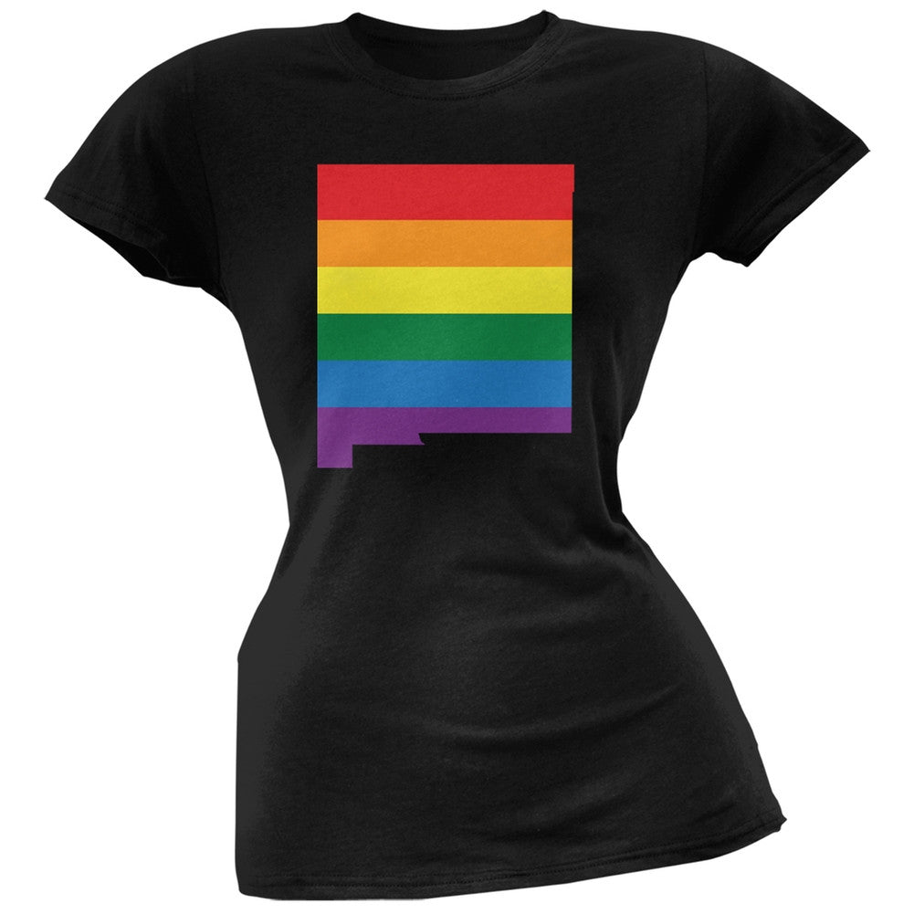 New Mexico LGBT Lesbian Pride Rainbow Black Juniors Soft T-Shirt Juniors T-Shirts Old Glory 2XL Black 