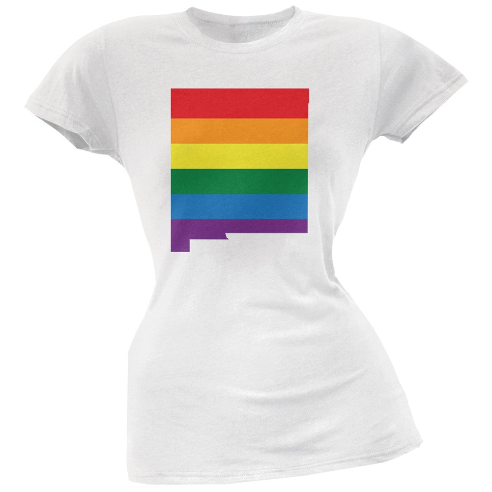 New Mexico LGBT Lesbian Pride Rainbow White Juniors Soft T-Shirt Juniors T-Shirts Old Glory 2XL White 