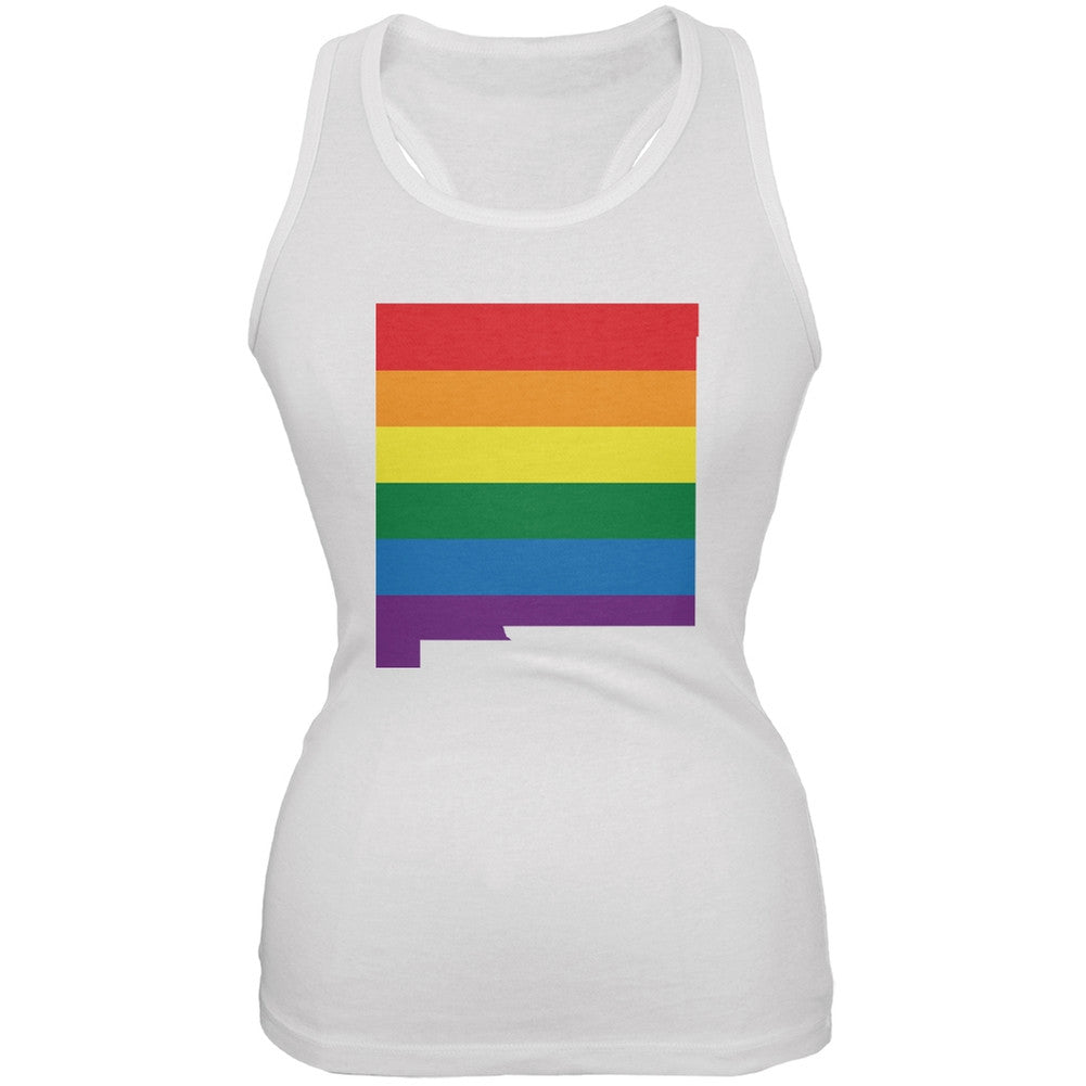 New Mexico LGBT Lesbian Pride Rainbow White Juniors Soft Tank Top Juniors Tank Tops Old Glory 2XL White 