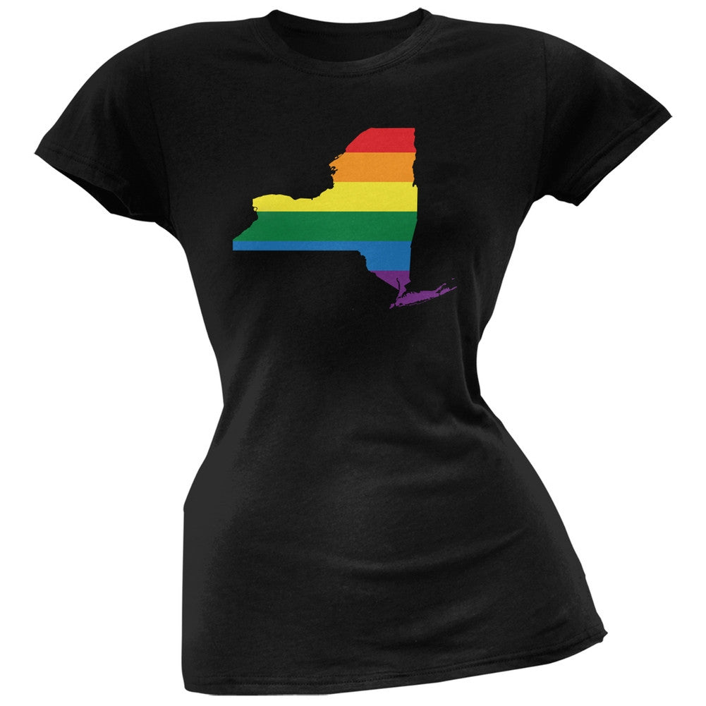 New York LGBT Lesbian Pride Rainbow Black Juniors Soft T-Shirt Juniors T-Shirts Old Glory 2XL Black 